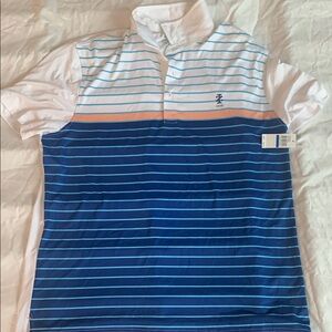 Blue and White Striped Polo Shirt